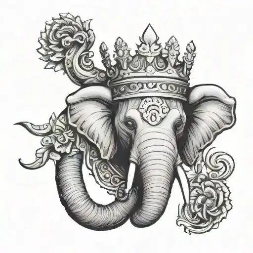 Elephant Head With Crown Adorned