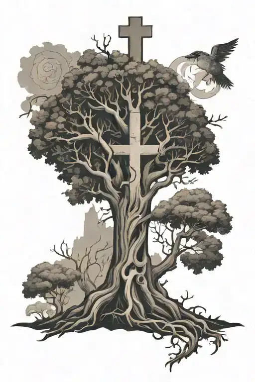 Family Tree With Cross In The Middle