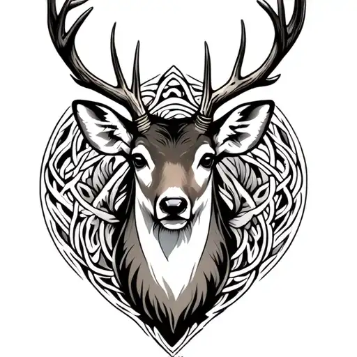 Deer Head And Antlers Intertwined