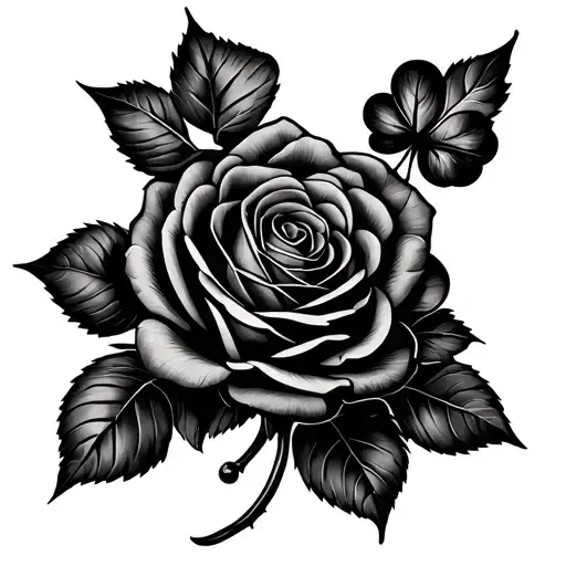 Black Rose With Four Leaf Clover