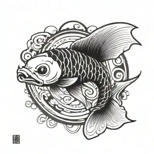 Tribal Black And White Koi Fish