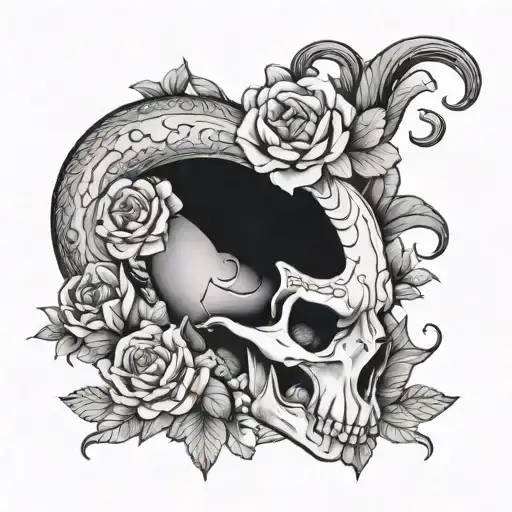 Half Ram Skull And Half Flowers Forming Its Shape