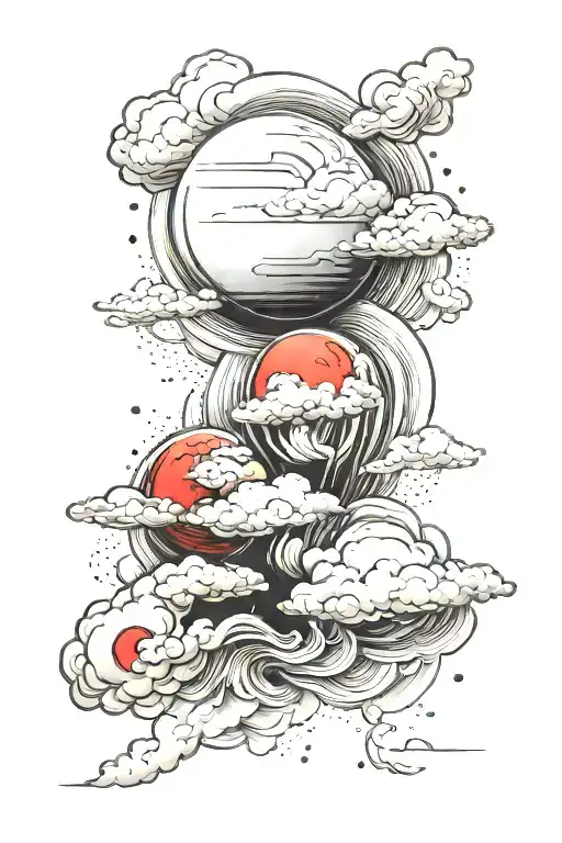 Clouds With Red Sun In The Background