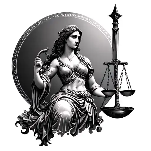 Lady Justice Scales And Sword Whole Body