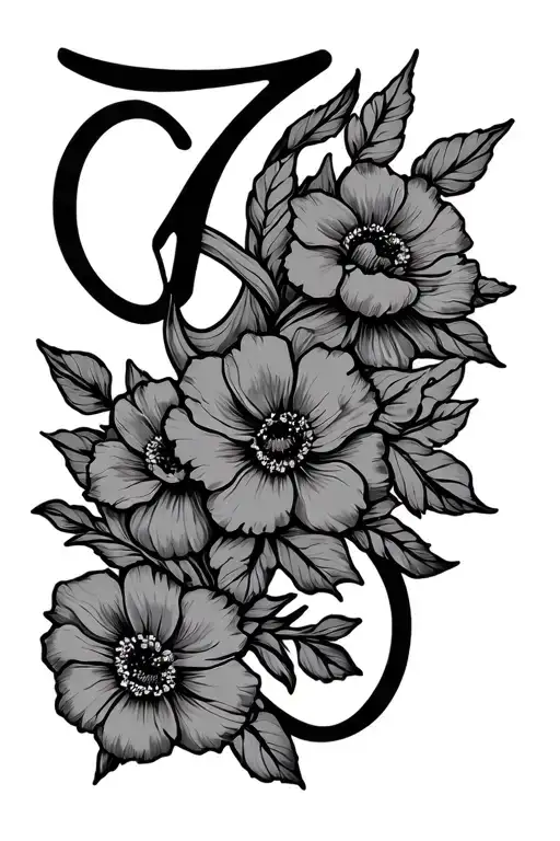 Line Drawing Of The Word Grace With Flowers