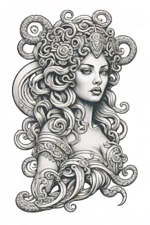 A Feminine Medusa Holding Athena Head