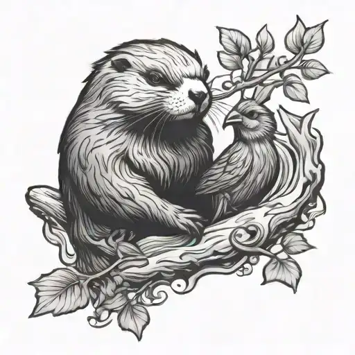 Sea Otter And A Cardinal