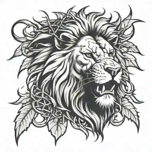 Growling Lion Head With Crown Of Thorns
