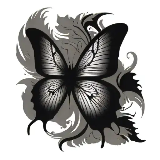 Red Angle Wings Inside Fine Line Black Butterfly