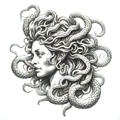 Medusa Face Borken Realistic Portrait