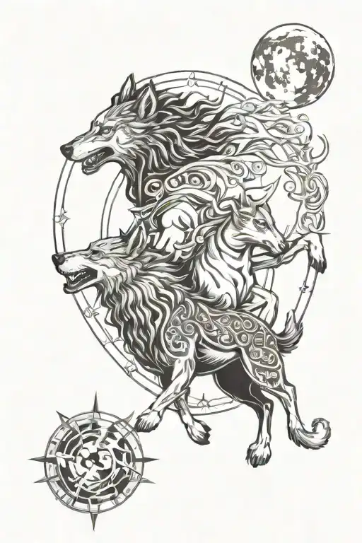 Nordic Skoll And Hati Chasing Sun