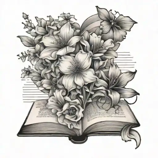 Open Book With Cosmo Flowers Surrounding