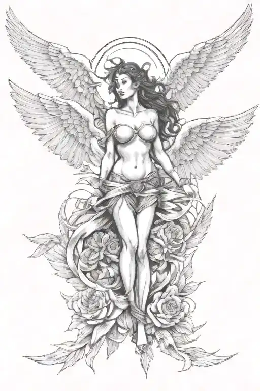 Woman With Wings And Angels And 2001 Birth Year And Lightning