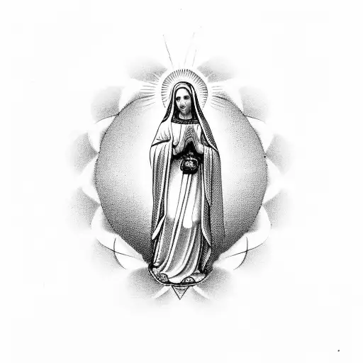 Virgin Mary With Rose Praying Hands And Cross