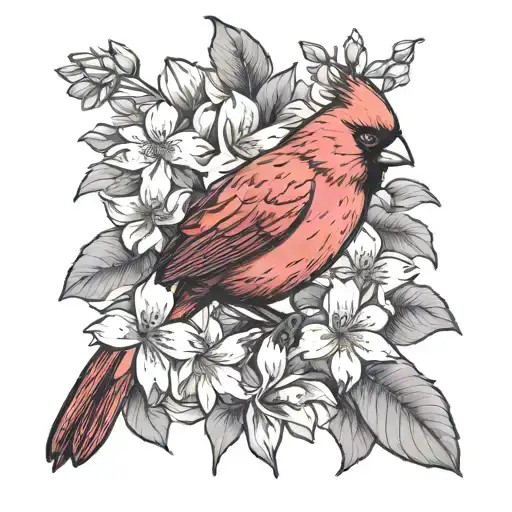 Realistic Cardinal And Flowers With Hidden State Of Ohio