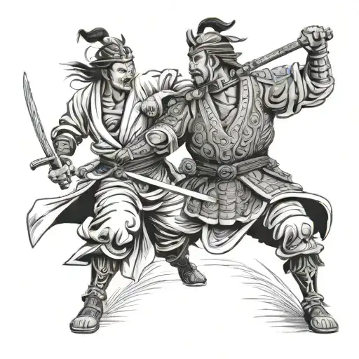 Fighting Scene Of Georgian Warior And Samurai Warior