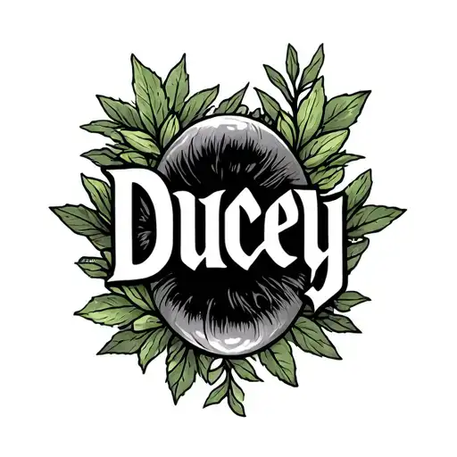 The Word Ducey With Greenery Around It