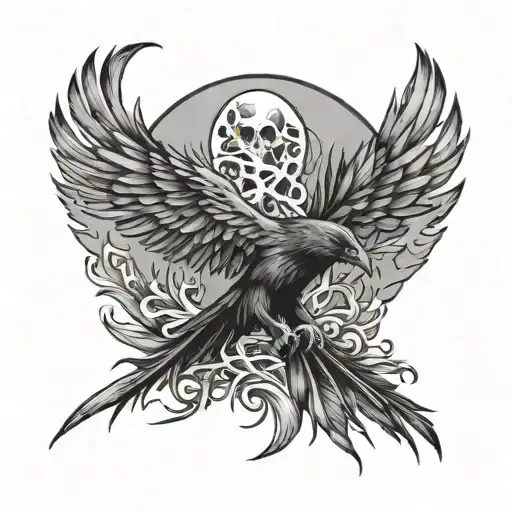 Death Kanji And Raven Feathers Falling