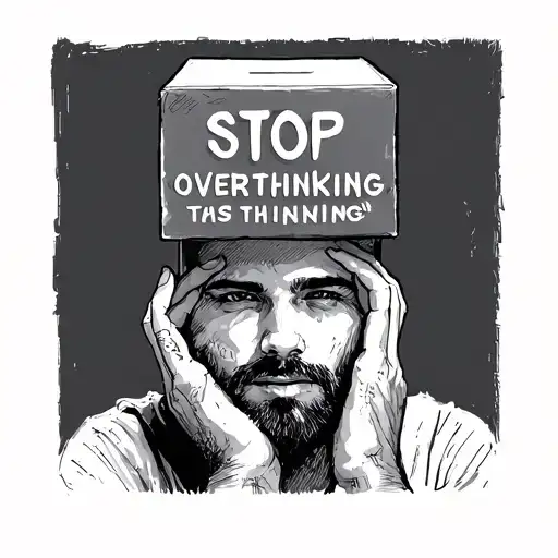 Man With Box On Head Saying Stop Overthinking Sketch Minimalistic