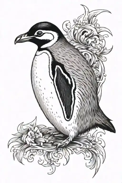 Wispy Penguin Ankle Tattoo Design