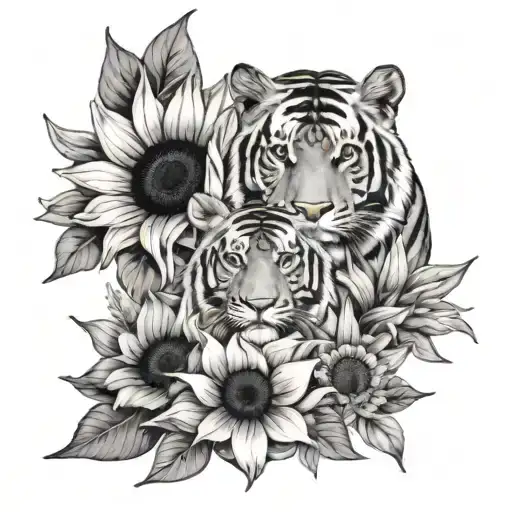 Tiger Lillie's And Sunflowers In A Bouquet