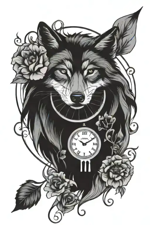 Wolf Clock Music Note Flower