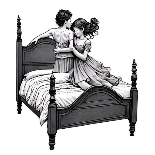 A Tattoo For Me And My Sister Dancing On Top Of A Bed As Kids