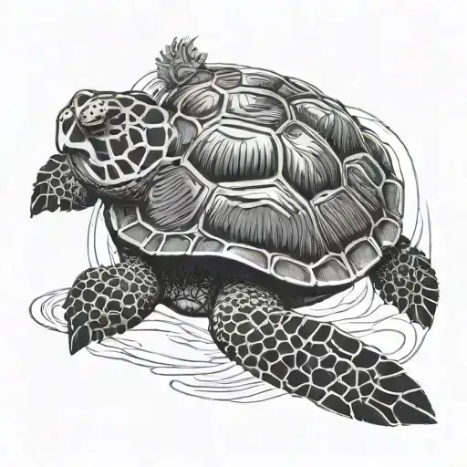 Fine Line Turtle Swimming Gracefully