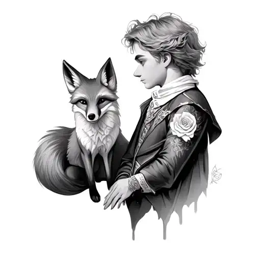 The Little Prince With His Fox And Rose