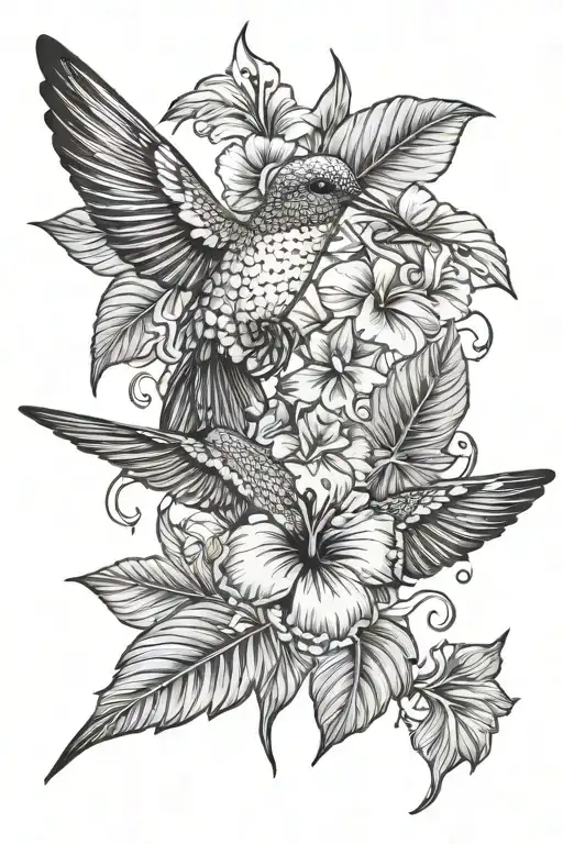 Hummingbird Leaves Tropical Hibiscus