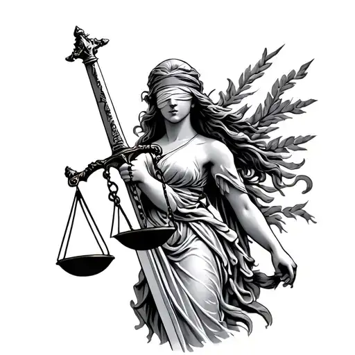 Lady Justice Scales And Sword Whole Body Standing Blindfolded
