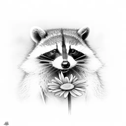 Racoon Smelling A Daisy