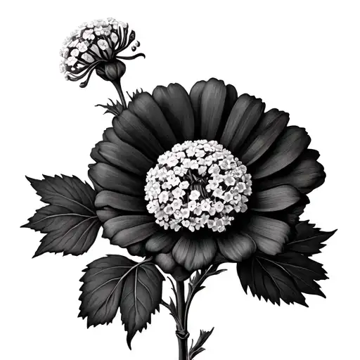 Yarrow Flower In Black Grey Style