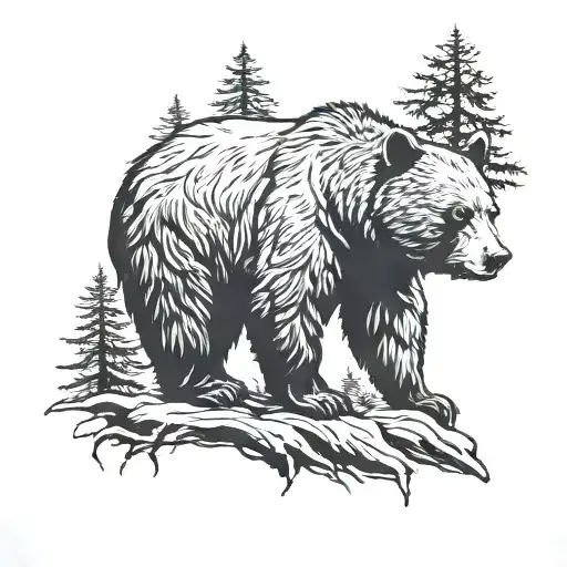 Black Bear With Forest Landscape