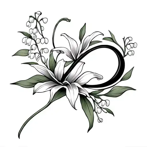 Small Infinity Shaped Tattoo With Lily Of The Valley Flowers
