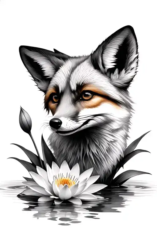 Iris And Water Lilly Flower And Fox