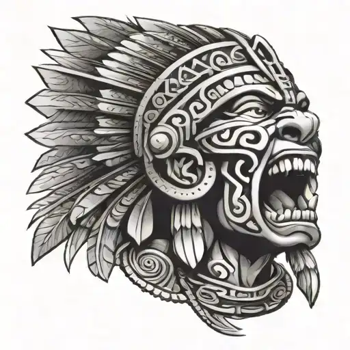 Screaming Aztec Warrior Face With Tongue Out