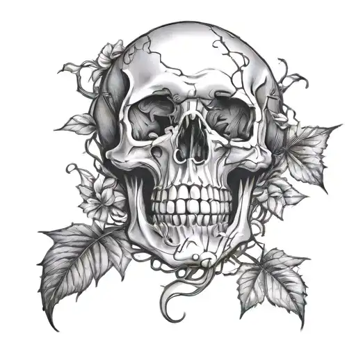 Dilapidated Skull With Ivy Vines On It