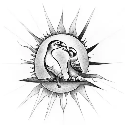 Mother Love Birds Heart And Sun