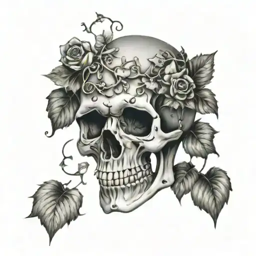 Dilapidated Skull With Ivy Vines On It