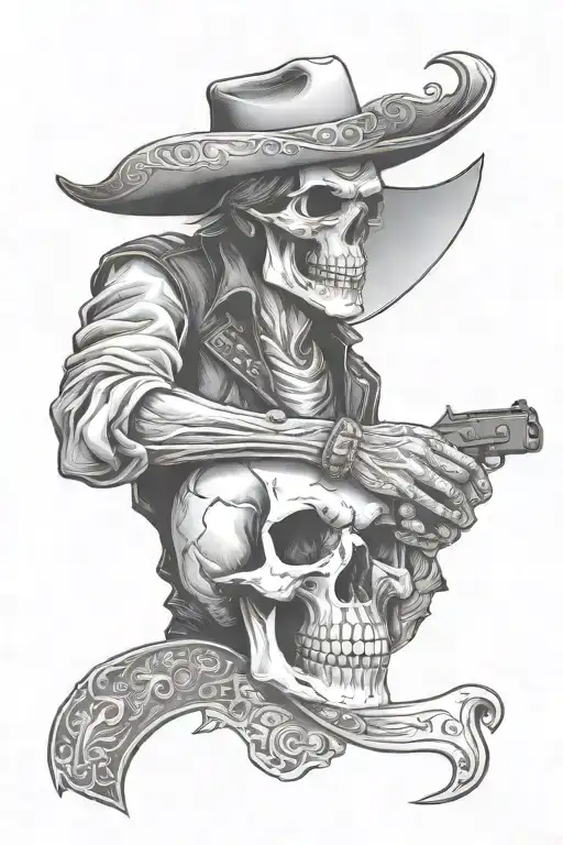 Skull Cowboy Holding The Dead Mans Hand Cards