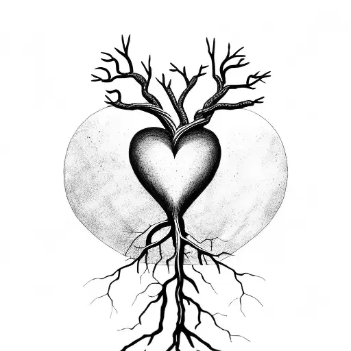 Heart With Tree Roots And Crows