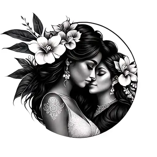 Common Tattoo Mother Daughter On The Theme Of Tahiti