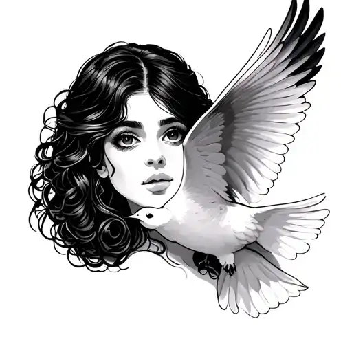 Sandra With A Dove Flying