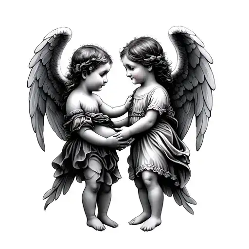 2 Baby Angel Holding Mother's Hand Holding Each Other