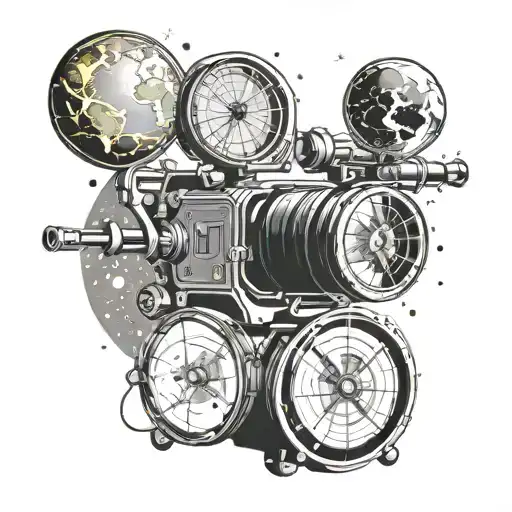 A Retro Film Projector Projecting Scenes Of Space Exploration Onto A Celestial Backdrop