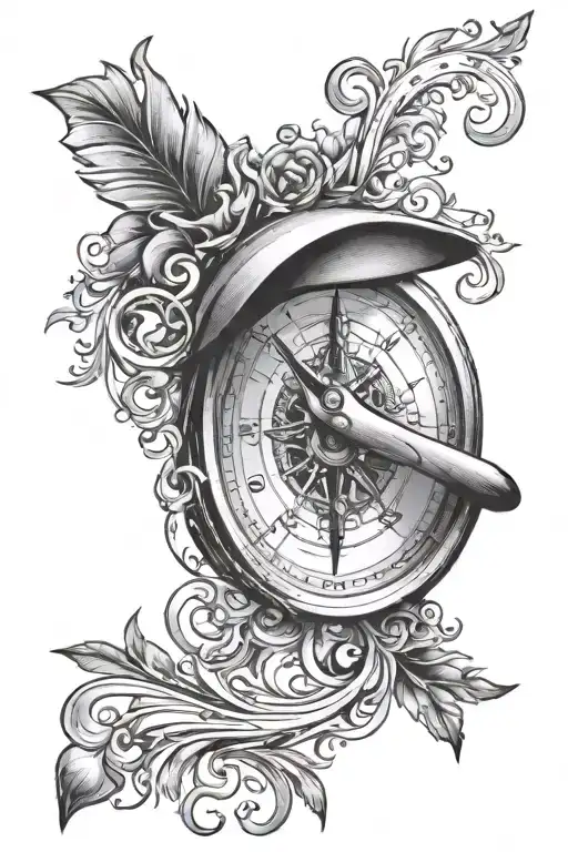 Half A Compass And Half A Clock Surrounded By Musical Notes
