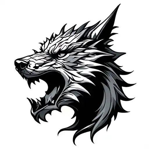 Norse Wolfhead Merged With Medieval Dragonhead