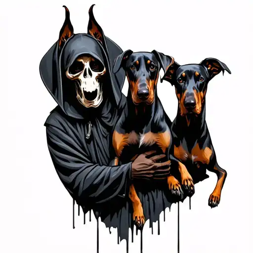 Grim Reaper Holding Dobermans