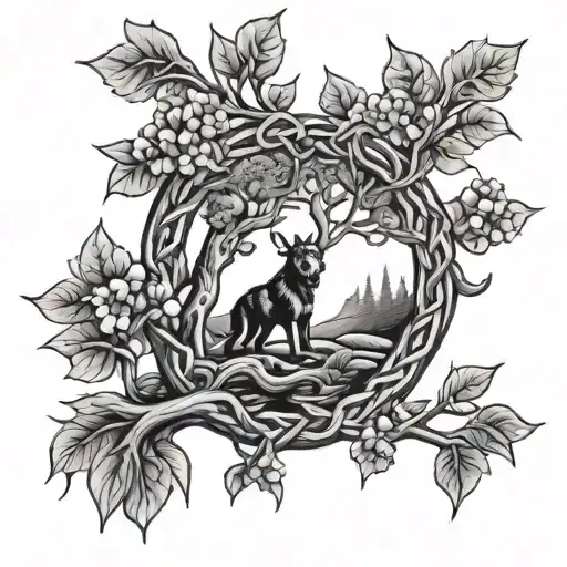 Camping Trees Celtic Braid With Dog Paw Print And Daffodill